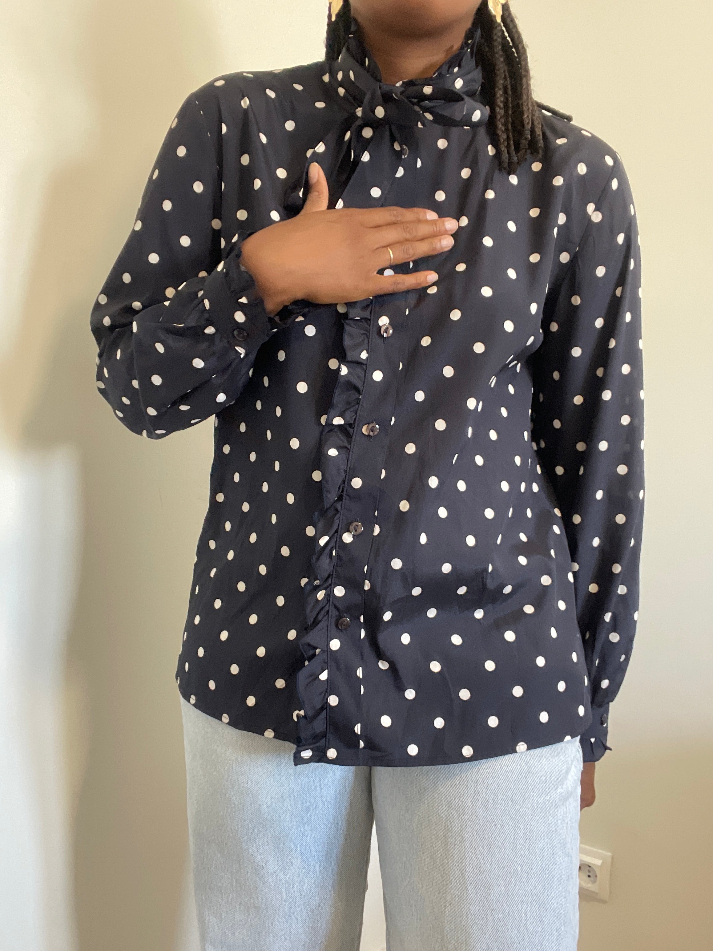 Camisa vintage navy polka dots