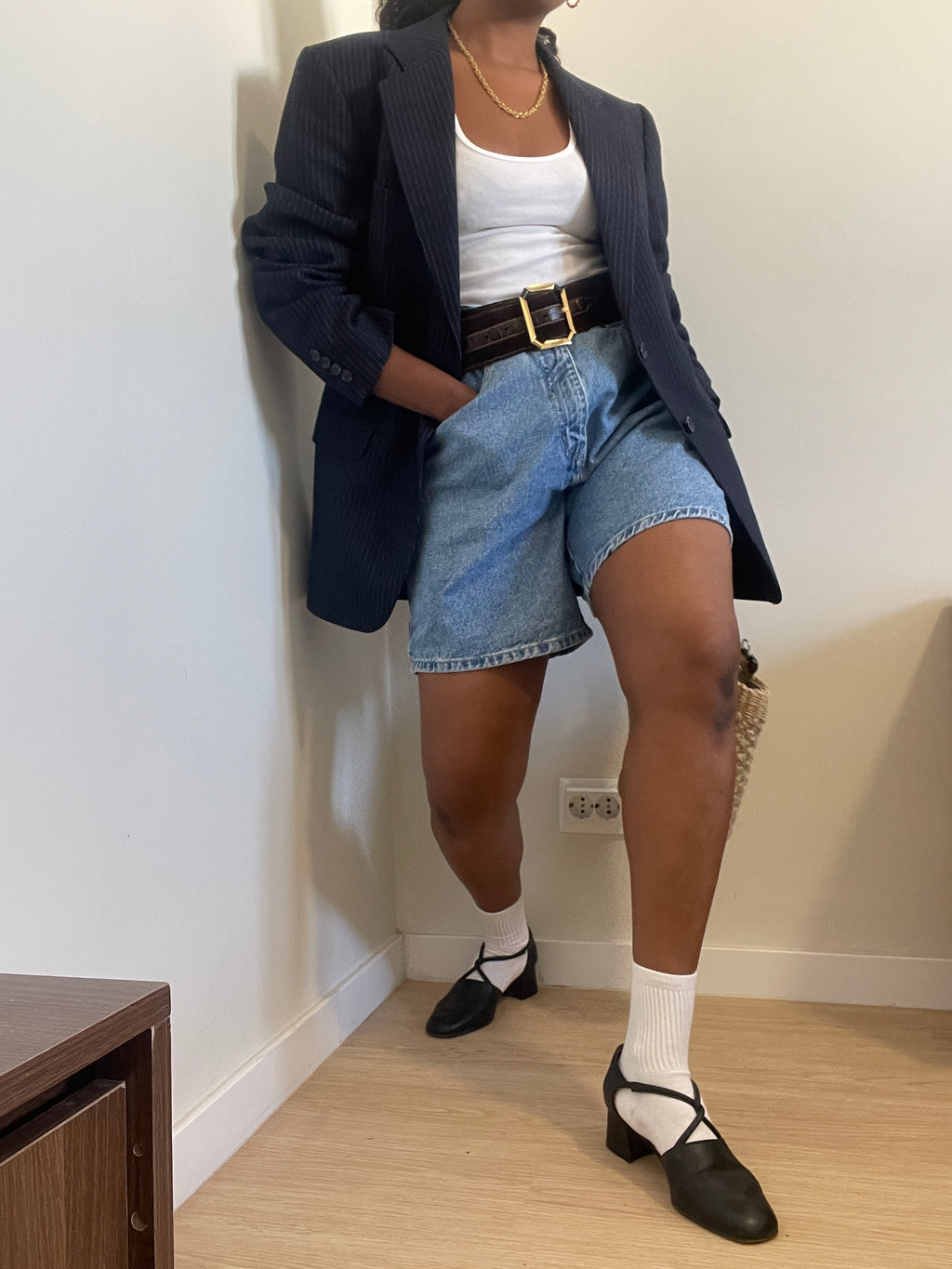 Shorts vintage em denim cintura alta