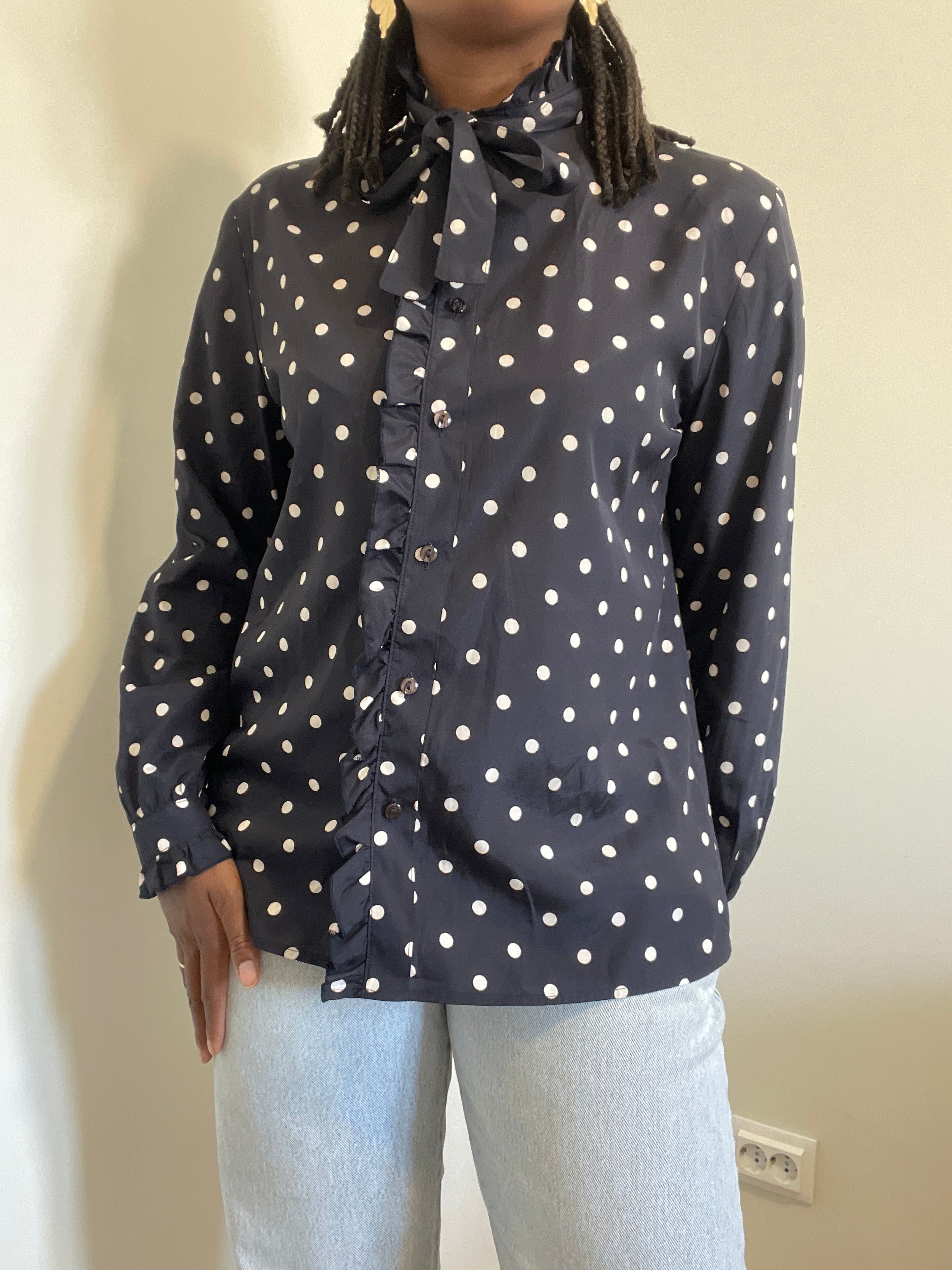 Camisa vintage navy polka dots