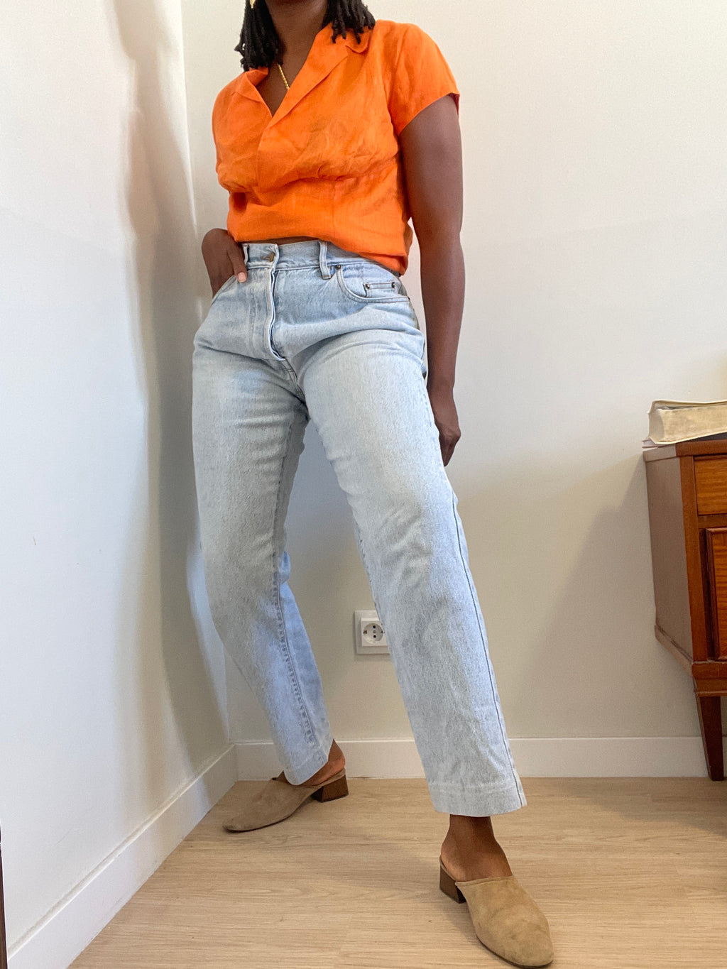 Blusa vintage em linho laranja