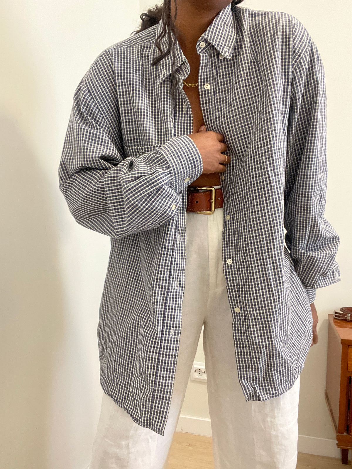 Camisa Vintage Lacoste Gingham – Azul e Branco (Com Bolso)
