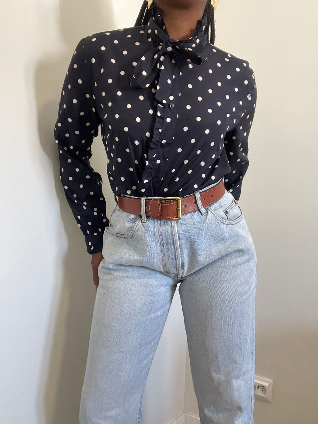 Camisa vintage navy polka dots