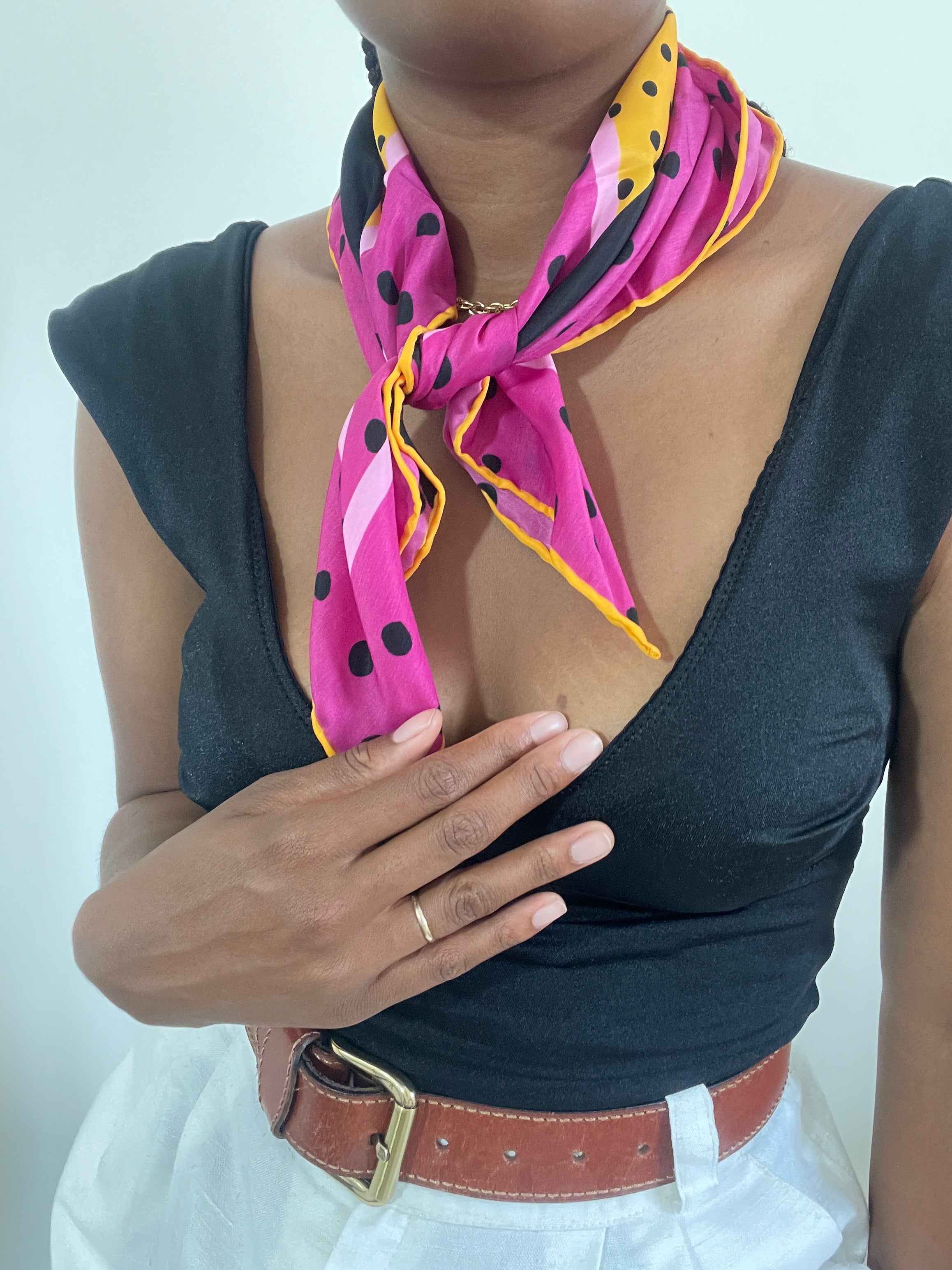 Lenço polka dots rosa vintage