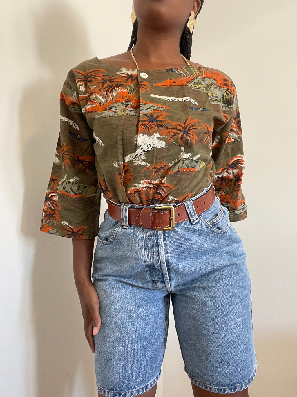 Blusa vintage estampa tropical
