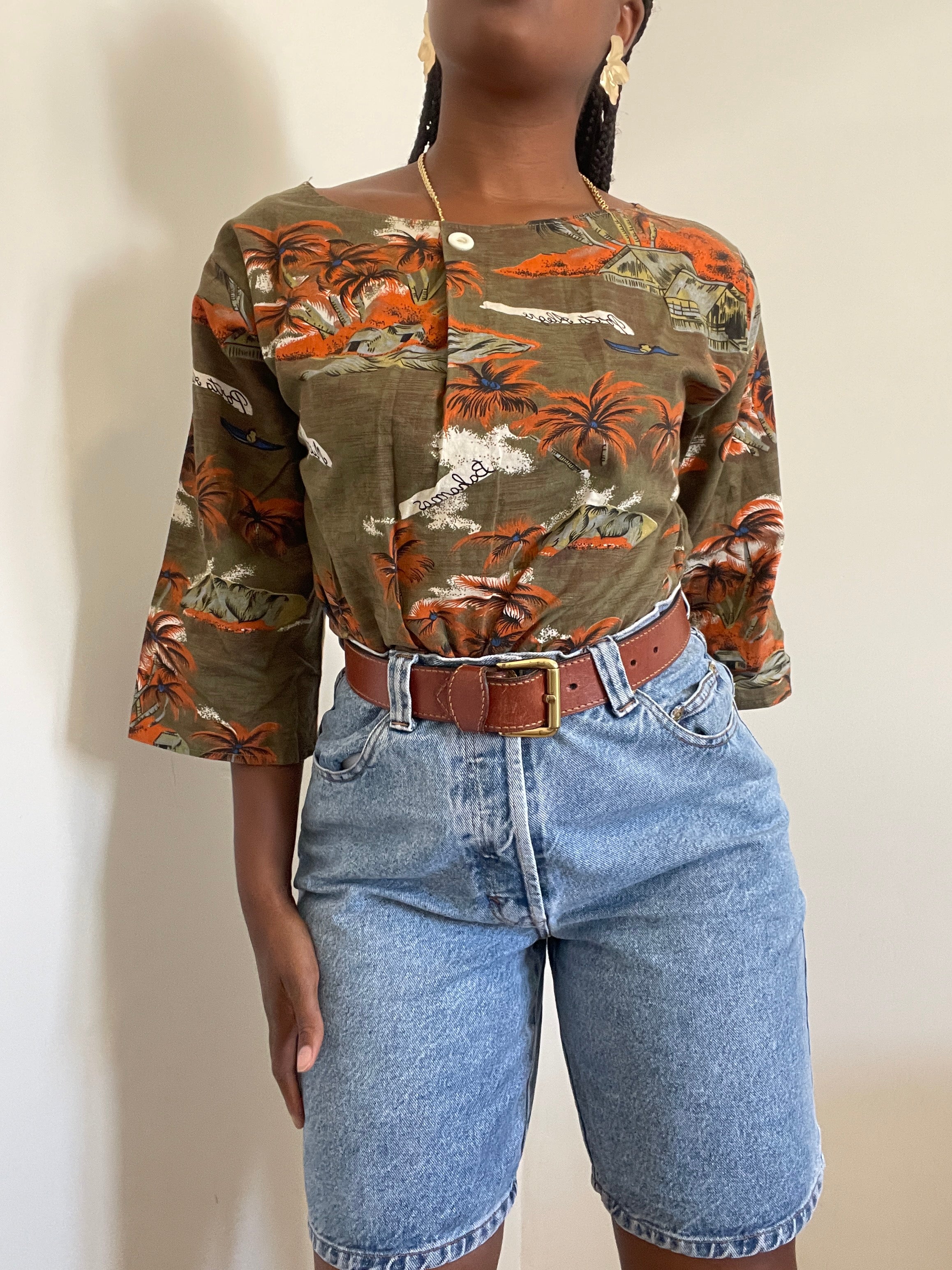 Blusa vintage estampa tropical
