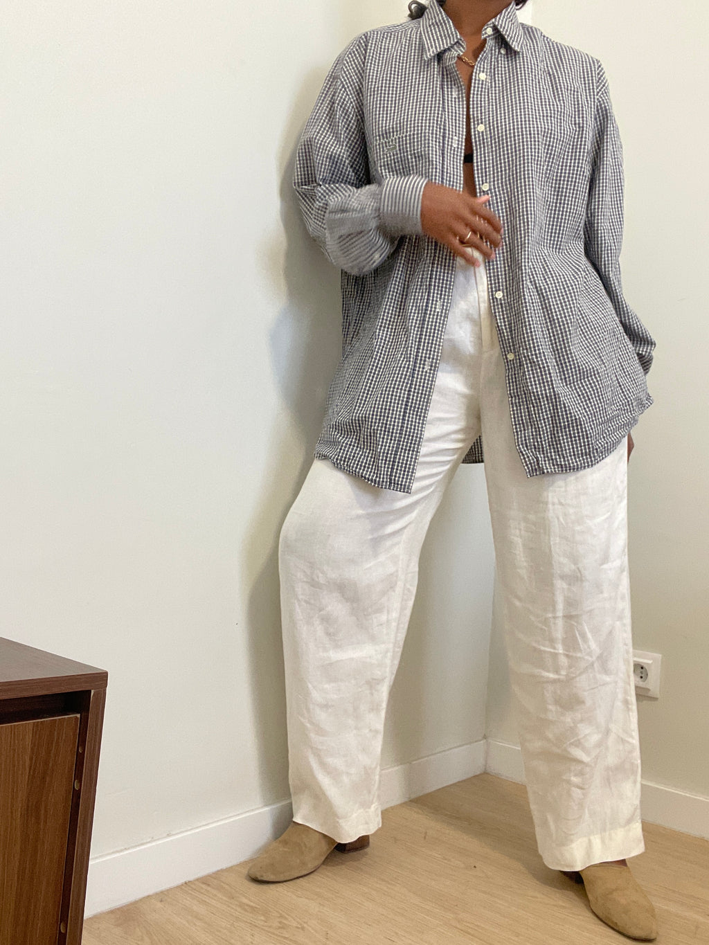 Camisa Vintage Lacoste Gingham – Azul e Branco (Com Bolso)