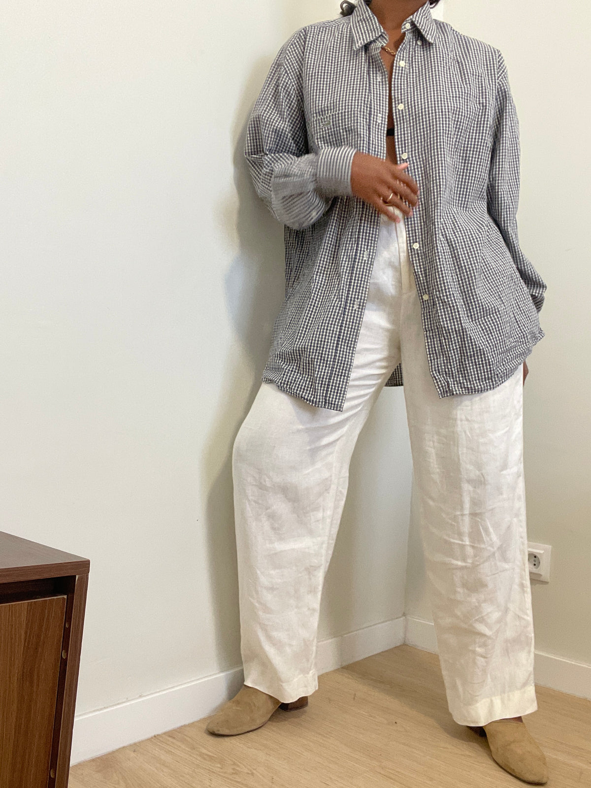 Camisa Vintage Lacoste Gingham – Azul e Branco (Com Bolso)