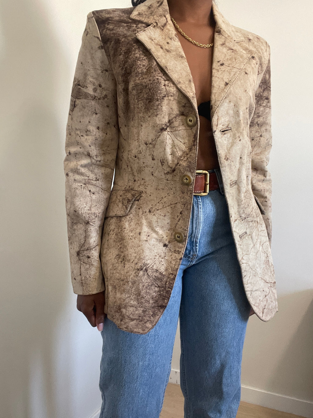 Blazer Vintage em Pele Legítima Italiana