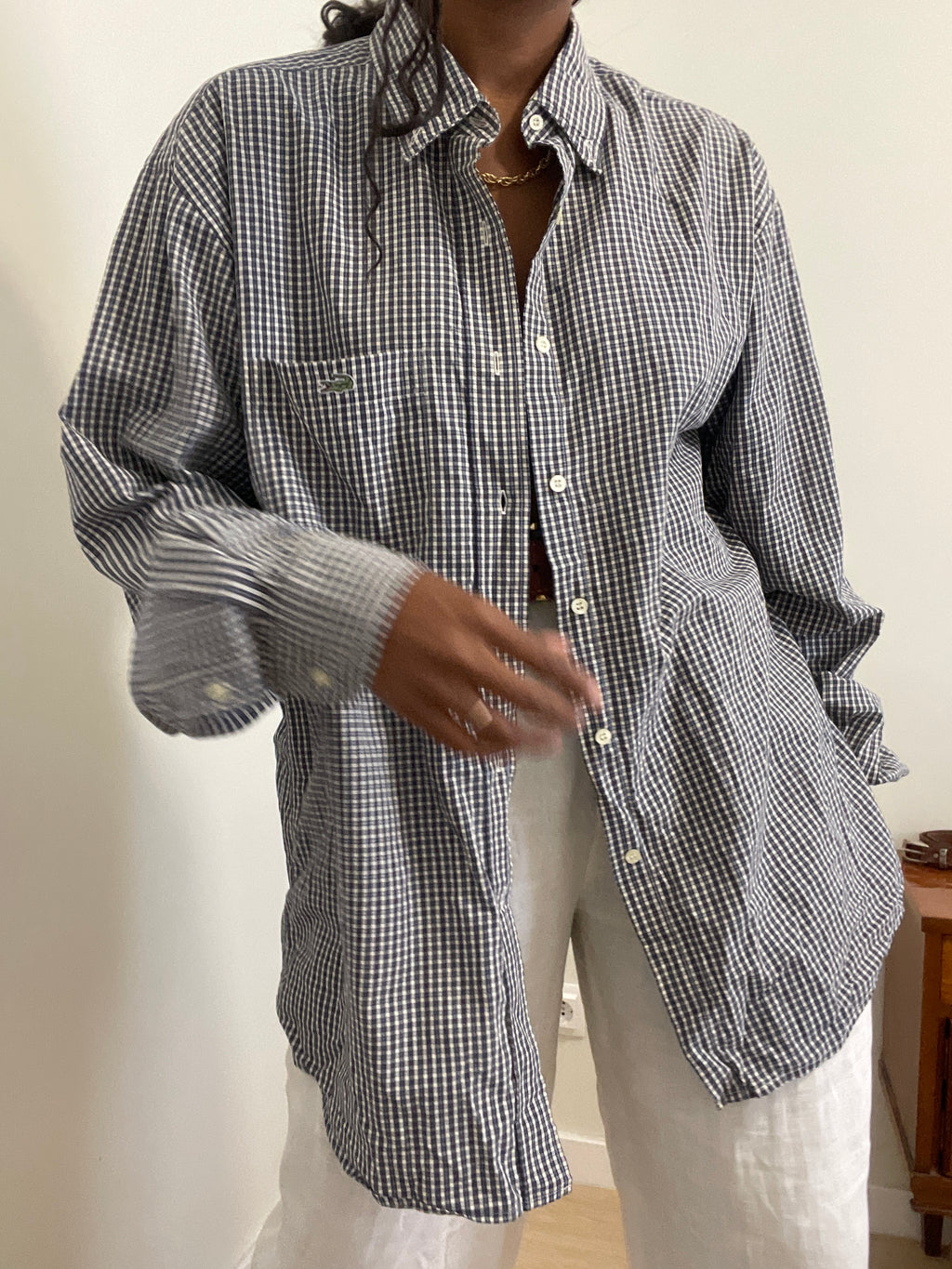 Camisa Vintage Lacoste Gingham – Azul e Branco (Com Bolso)