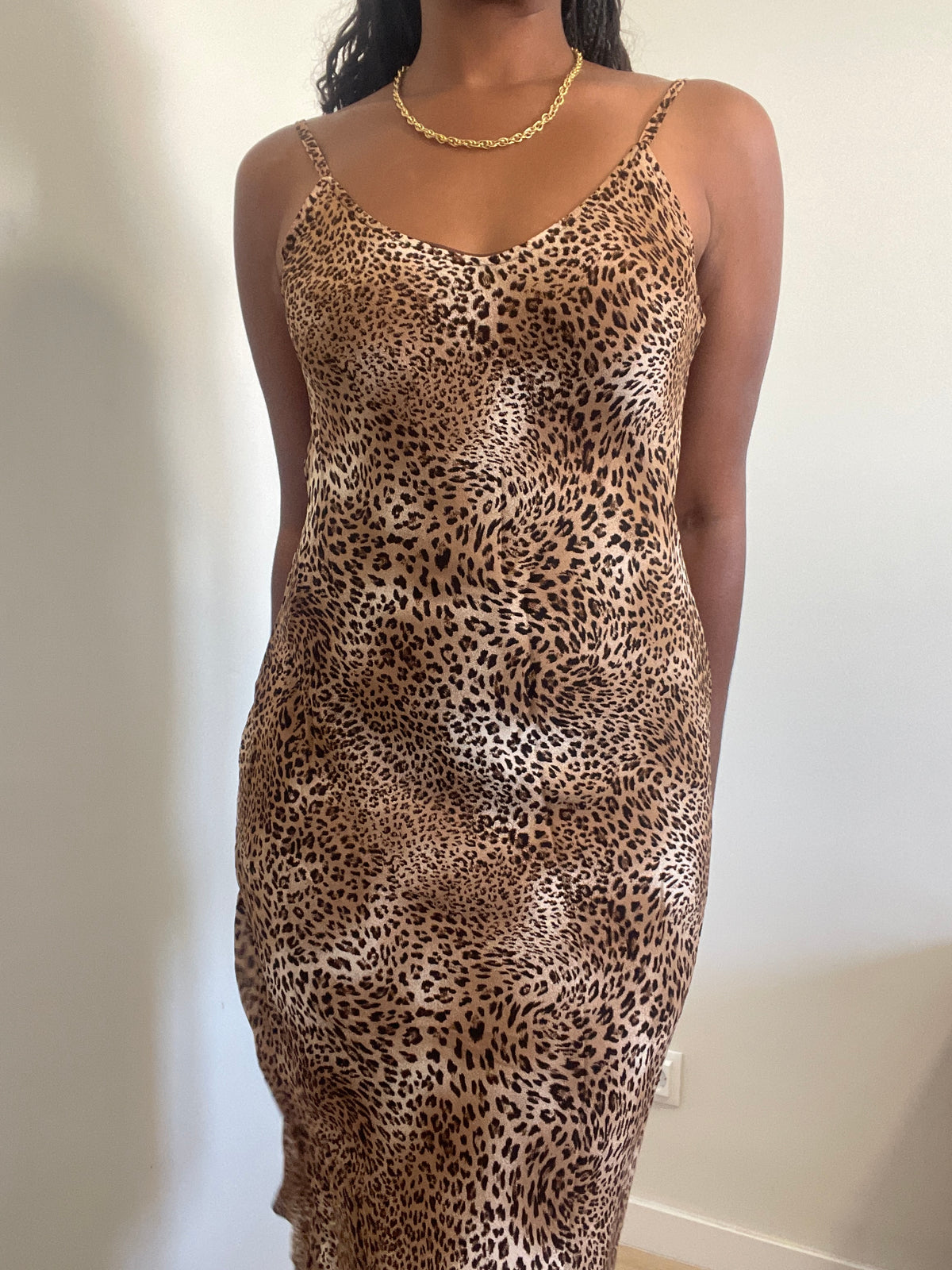 Vestido Maxi Slip Vintage Y2K Padrão Leopardo