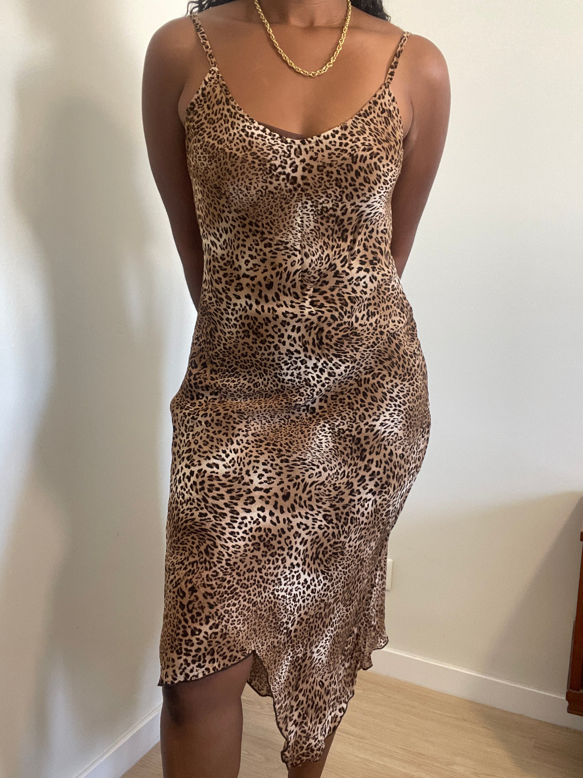 Vestido Maxi Slip Vintage Y2K Padrão Leopardo