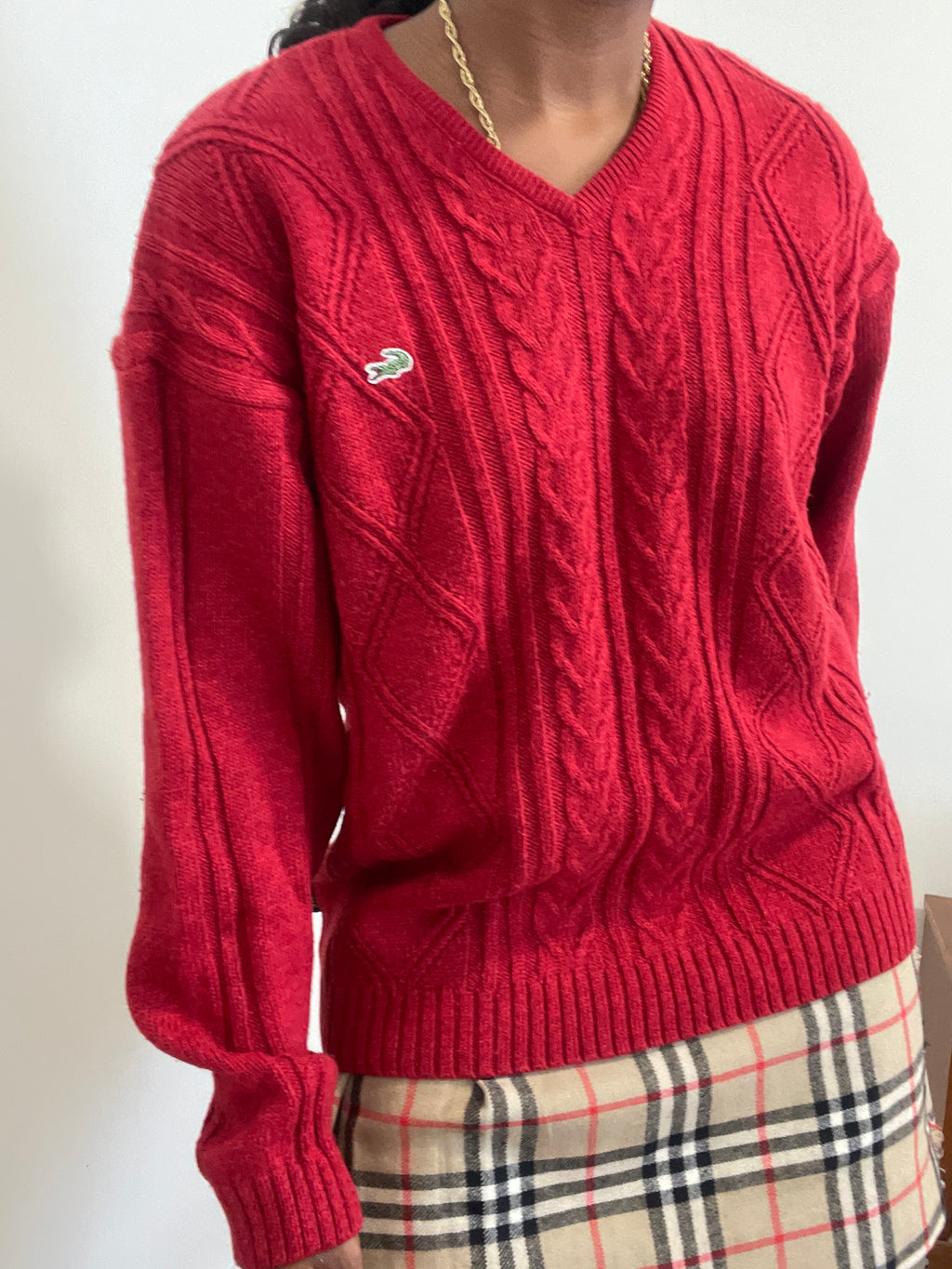 Sweater Vintage Lacoste Vermelho em Malha de Oitos