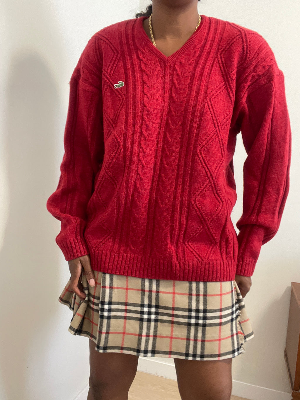 Sweater Vintage Lacoste Vermelho em Malha de Oitos