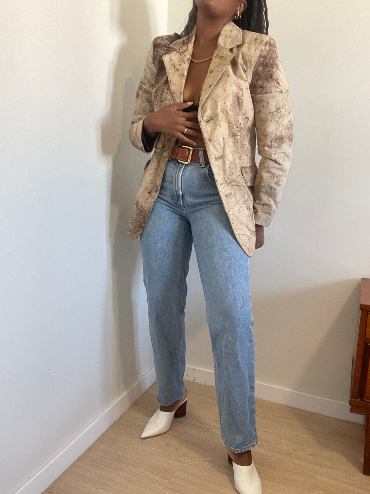 Blazer Vintage em Pele Legítima Italiana
