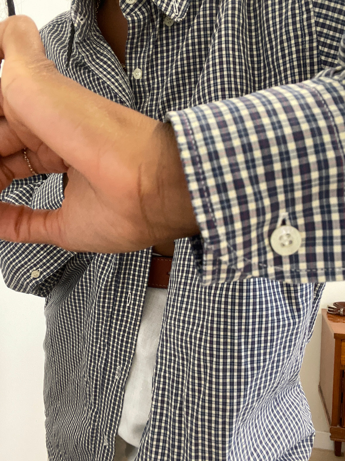 Camisa Vintage Lacoste Gingham – Azul e Branco (Com Bolso)
