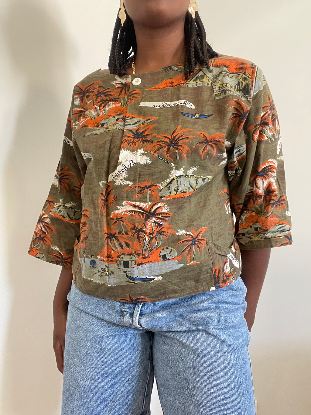 Blusa vintage estampa tropical
