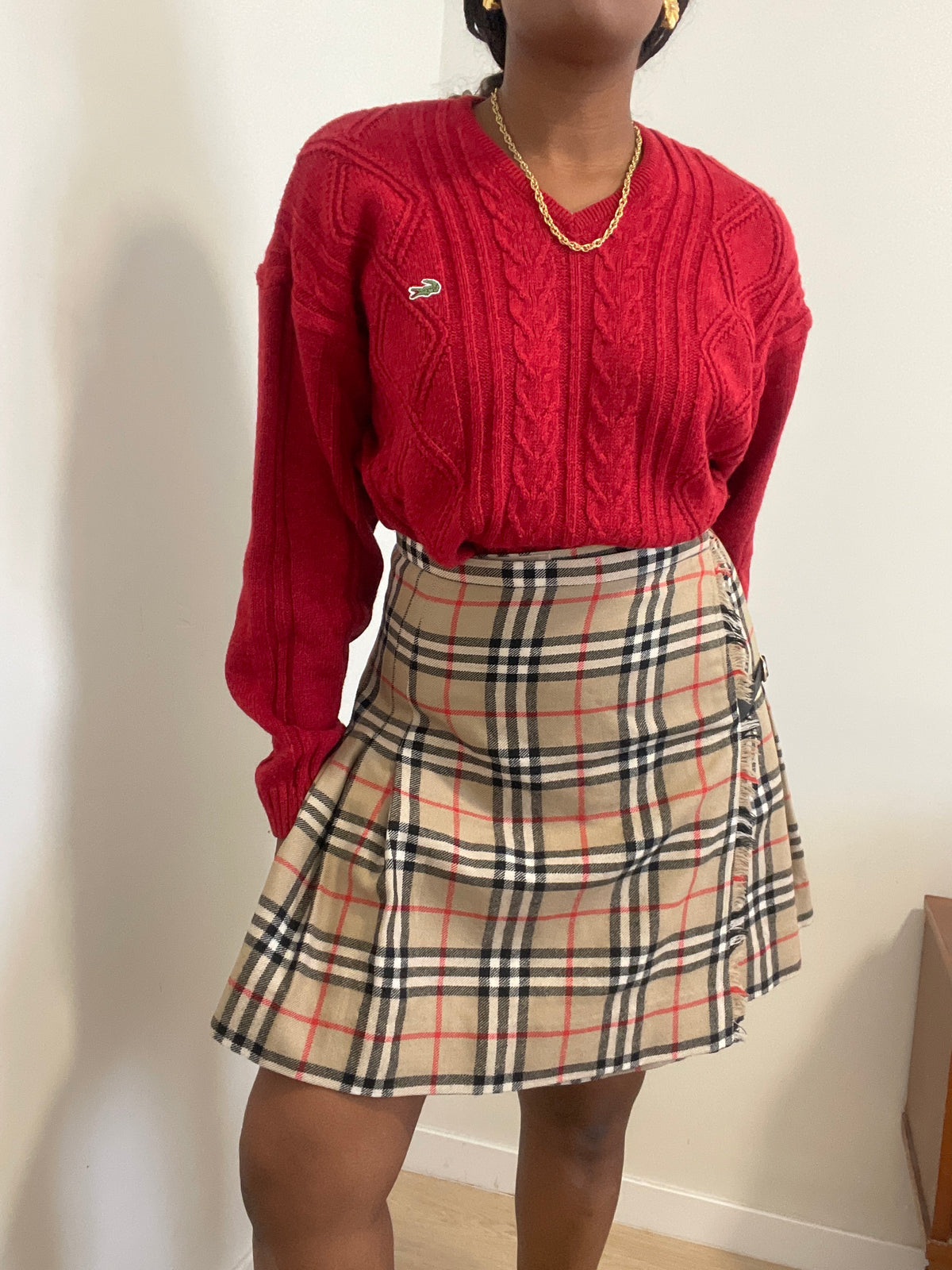 Sweater Vintage Lacoste Vermelho em Malha de Oitos