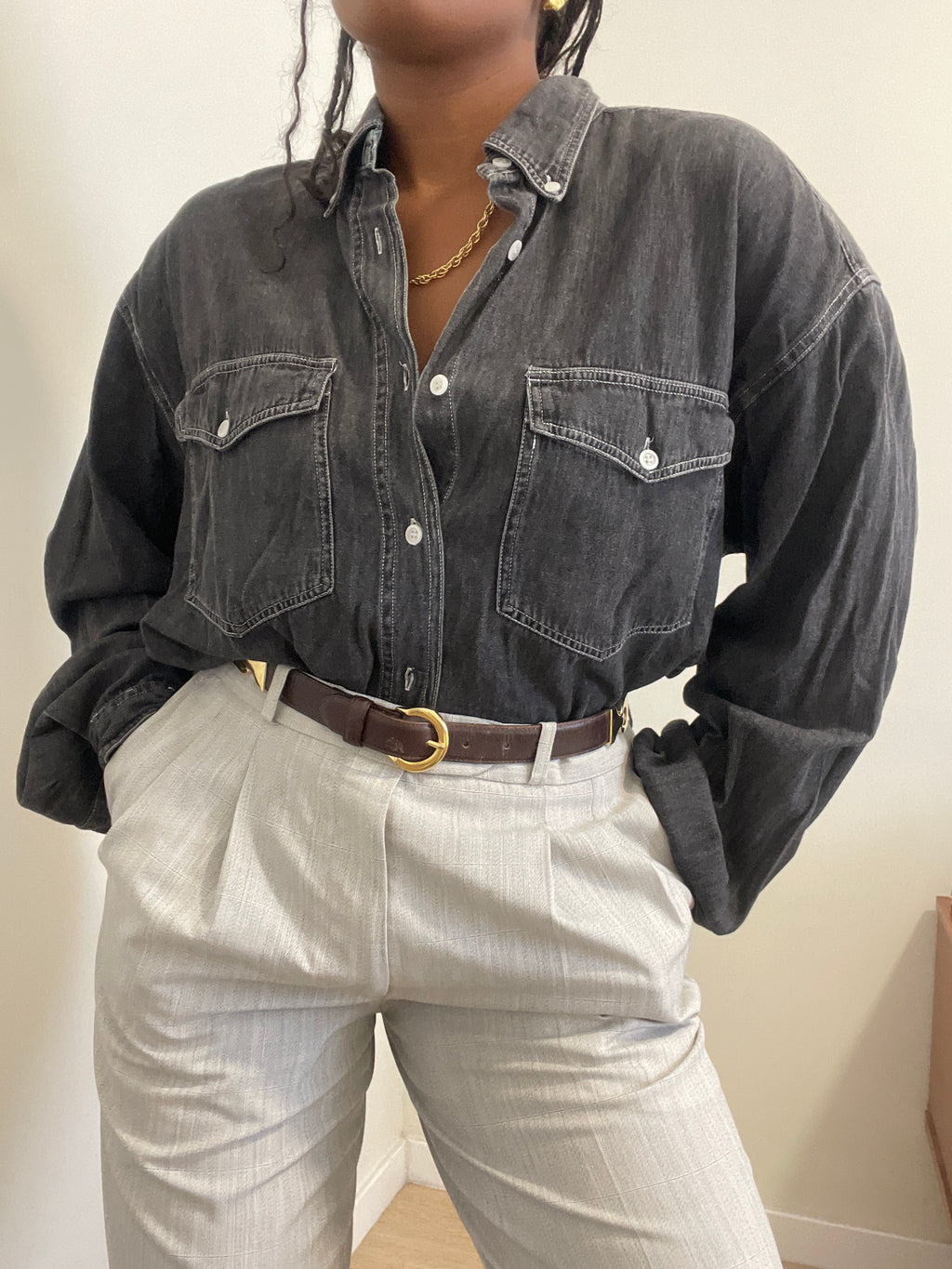 Camisa de Ganga Vintage McNeal Anos 90 – Preto Lavado (100% Algodão)
