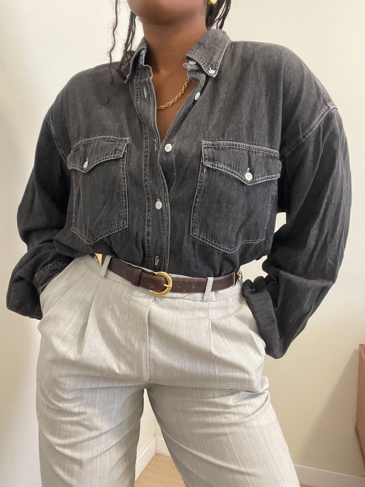Camisa de Ganga Vintage McNeal Anos 90 – Preto Lavado (100% Algodão)