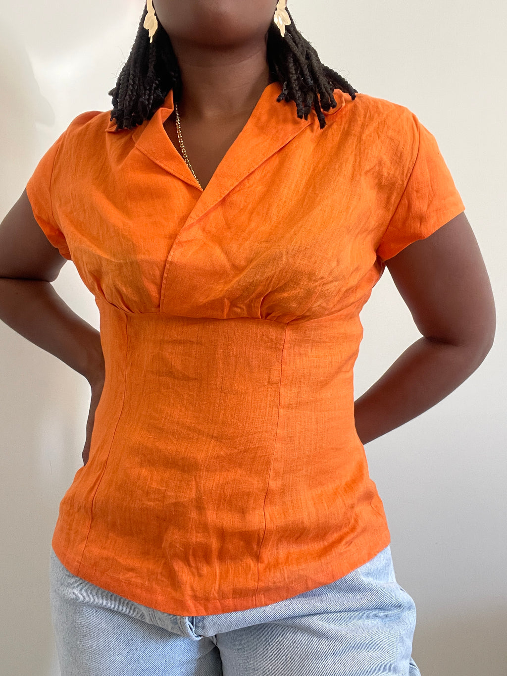 Blusa vintage em linho laranja