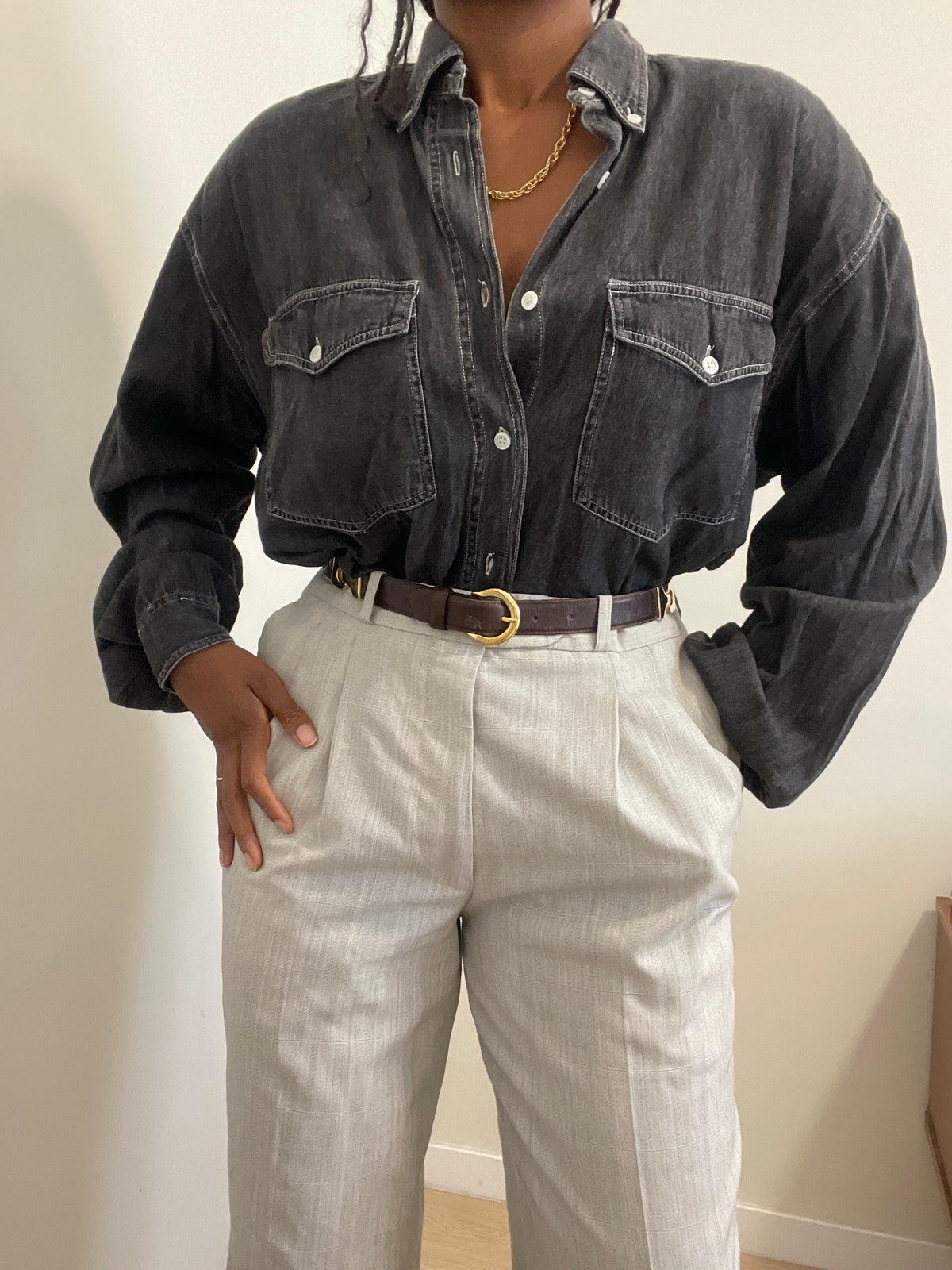Camisa de Ganga Vintage McNeal Anos 90 – Preto Lavado (100% Algodão)