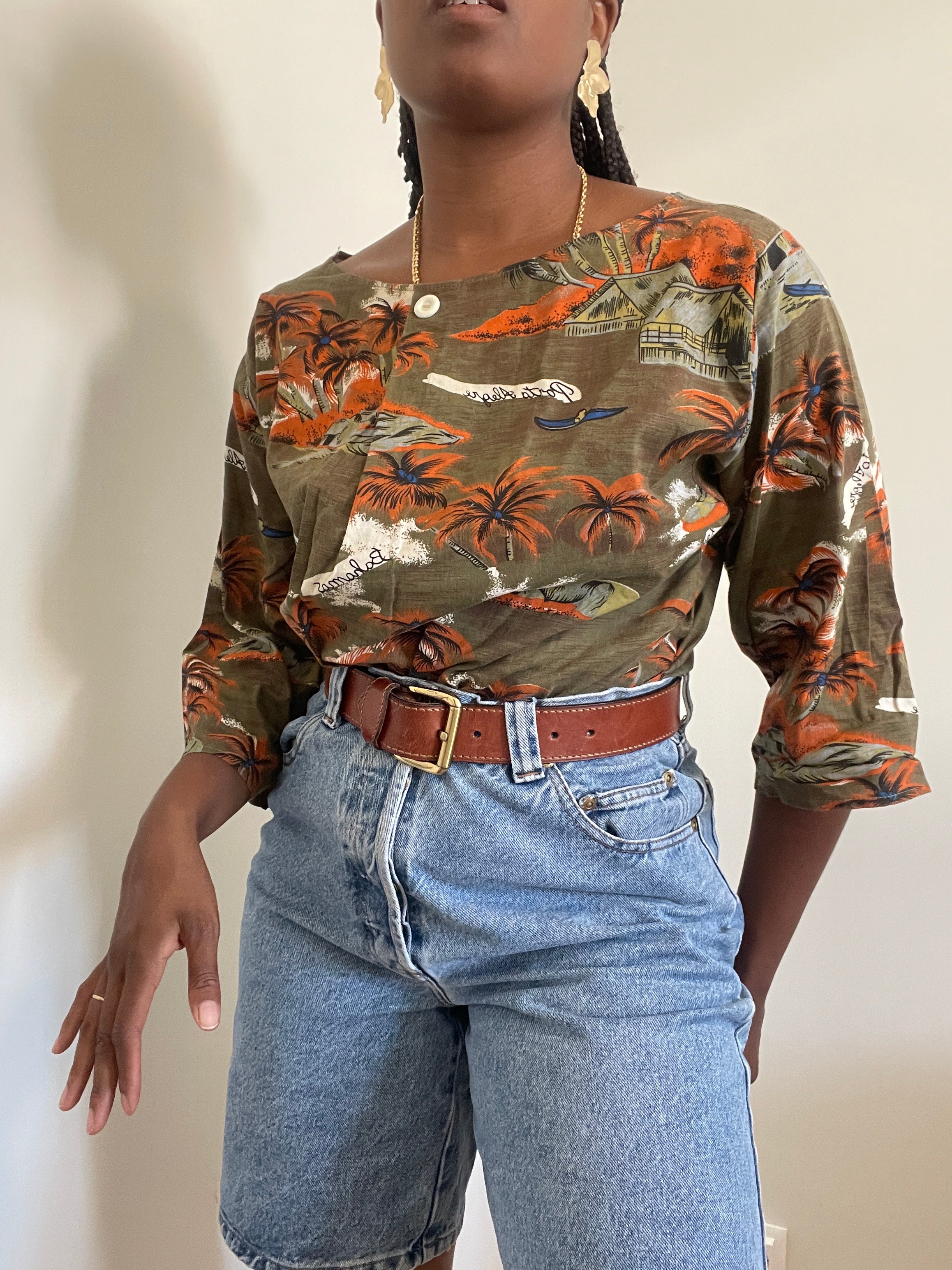 Blusa vintage estampa tropical