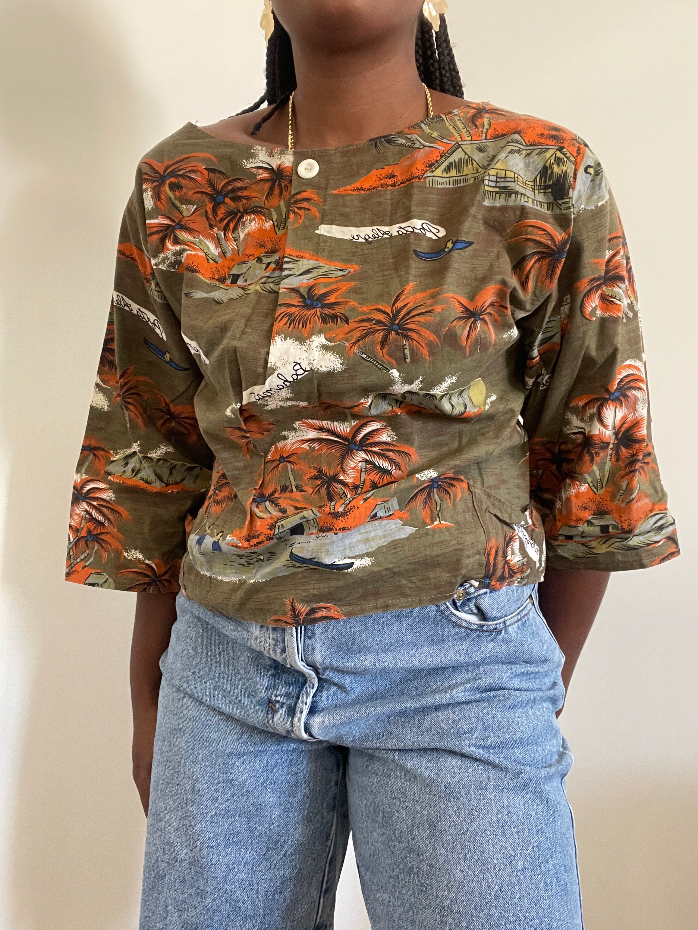 Blusa vintage estampa tropical